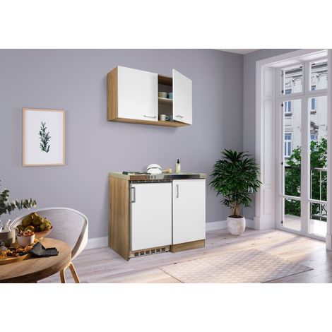 Küche Miniküche Singleküche Küchenzeile Pantry Eiche Weiß Levin 100 cm Respekta
