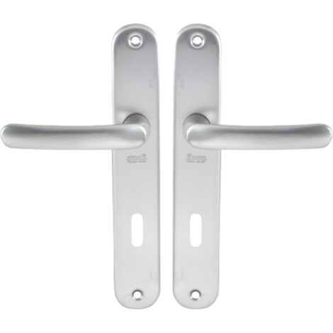 Set de Poignée de Porte sur Grande Plaque - Version Clé L, Porte de Chambre, Bureau - Entraxe 195 mm - Système de Pose Facile - Aluminium Résistant - Finition Argent (1/5)