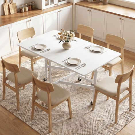 Mesa de Comedor Plegable para 4-6 Personas con Ruedas y Alas Abatibles Mesa Abatible para Cocina 120x80x73 cm Blanco (1/5)
