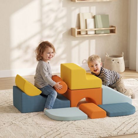 Parcours motricité bébé 9PCS, module motricité bébé en mousse avec housse amovible en revêtement velours, multicolore (1/5)
