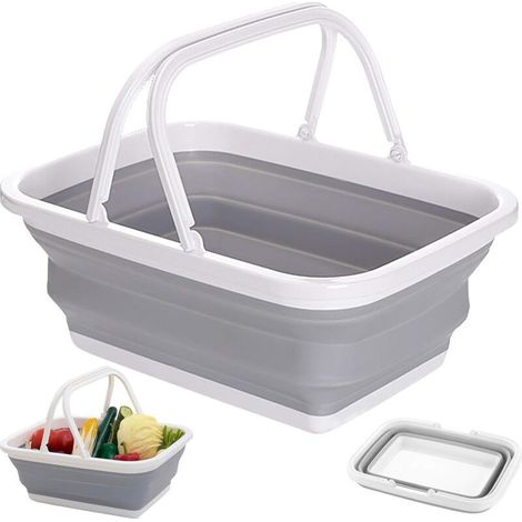 Foldable Laundry Basket Rectangular Shopping Basket Multifunctional Collapsible Case with Silicone and Plastic Handles for Dishes and Camping