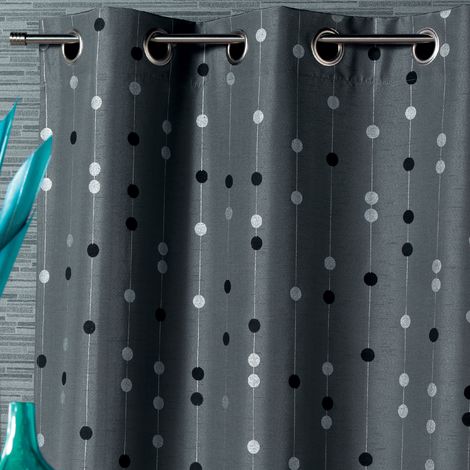 Rideau shantung motif de boules tissées Gris clair 140x260 cm