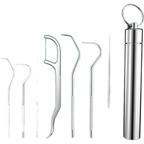 Set De Nettoyage Dentaire En Acier Inoxydable - 7 Pièces - Portable Et Compact - Pour Usage Domestique Et Voyage - Lot De 1 (1/5)