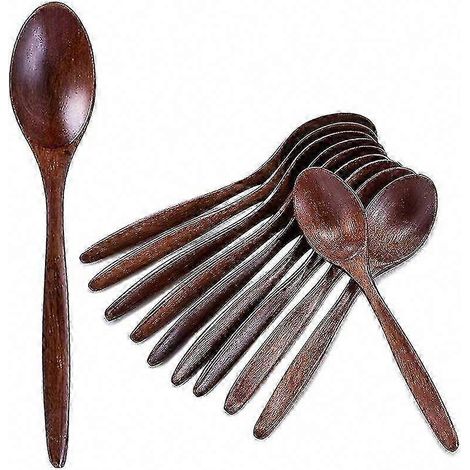 Set mit 10 Naturholzlöffeln mit langen Griffen für Suppen, zum Umrühren und für Mahlzeiten (1/5)