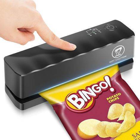 Sollbry Mini scellant de sacs, scellant thermique portable, scellant de sacs en plastique avec 5 engrenages réglables, mini machine à sceller portable,noir (1/5)