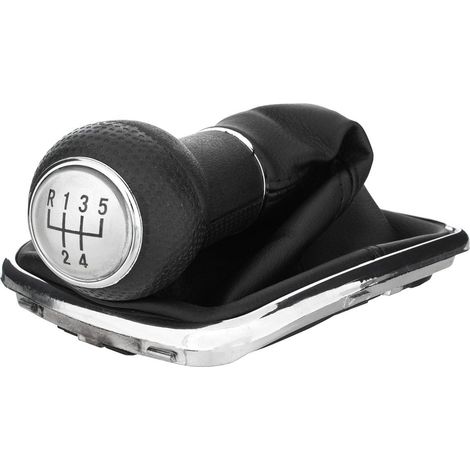 Pomo de palanca de cambios plateado para VW Golf IV 98-05 + junta con marco cromado, orificio de 22 mm. (1/5)