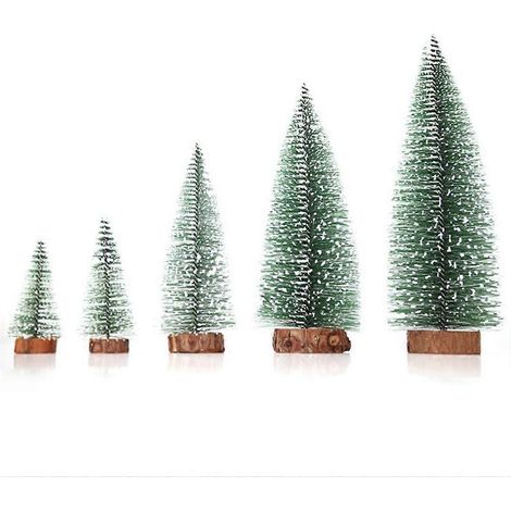 Mini sapin de Noël, petits sapins de pin sur un socle en bois, décoration de bureau. (1/5)