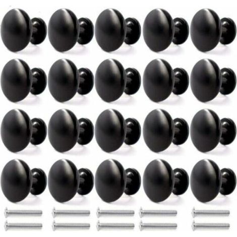 Lot de 20 boutons de meuble vintage 30mm – Alliage de zinc poli – Installation facile pour placards et tiroirs – Noir - 20PCS (1/5)