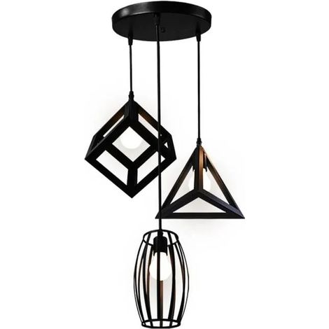 U-Do 3 Douille Suspension Luminaire Vintage Cage Métal E27 Corde Ajustable pour Salon Cuisine Chambre (1/4)
