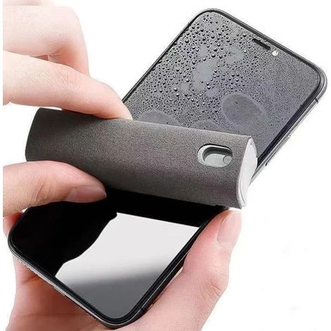 Juego de botella con pulverizador limpiador de pantalla de microfibra 2 en 1 para teléfono móvil, iPad, ordenador, paño de microfibra, toallitas para limpieza de gafas de iPhone, color gris (sin líqui (1/2)