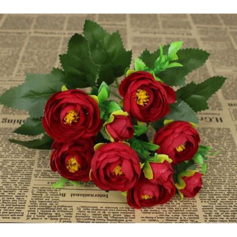 3 Bouquet de fleurs artificielles, soie, rouge, 6 roses par bouquet, décoration chambre (1/4)