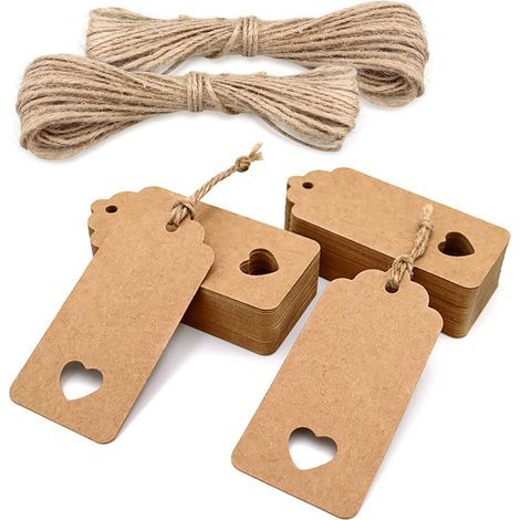 Étiquettes cadeaux en papier kraft 9,5 x 4,5 cm, lot de 100 avec ficelle de jute, pour mariage (1/5)