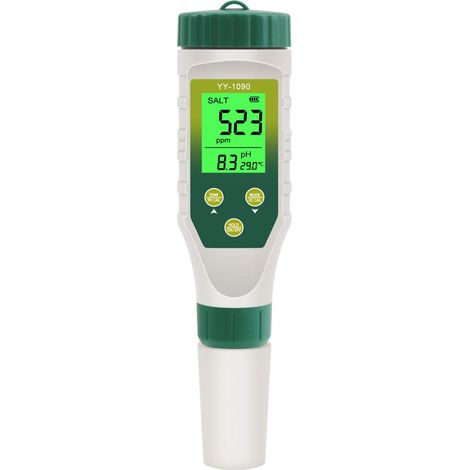PH Messgerät 5 IN 1, PH EC TDS Salzgehalts Temperatur Meter mit innovativer DREI-Daten Simultananzeige, Pool pH Test IP67 wasserdicht, Salzgehalt Tester für Trinkwasser, Aquarien