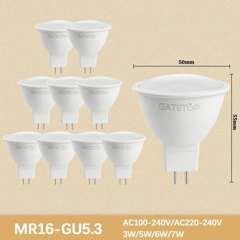 (GU5.3 120 degrés Celsius, lumière blanche chaude 3000K) 10 mini ampoules LED à haut flux lumineux, sans scintillement, adaptées à l'éclairage des pièces de la maison.