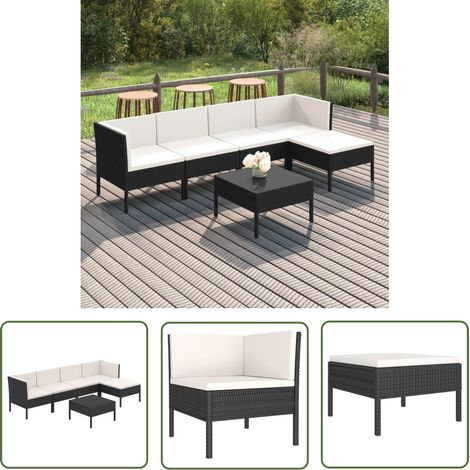 The Living Store Salon de jardin 6 pcs avec coussins résine tressée noir - Salon De Jardin - Mobilier De Jardin - Set De Meubles De Jardin - Résine Tressée - Acier Enduit De Poudre (1/5)