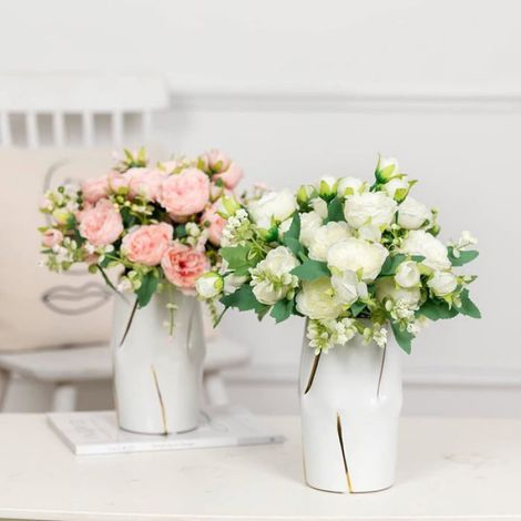 Bouquets de fleurs artificielles - - Lot de 4 - Pivoines blanches - Soie - Durable et réaliste (1/5)