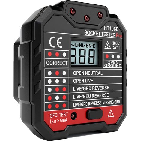 Testeur de prise électrique HABOTEST, détecteur automatique de polarité, phase, neutre et terre, contrôleur de disjoncteur différentiel, mesure de fuite, écran LCD rétroéclairé avec affichage tension (1/5)