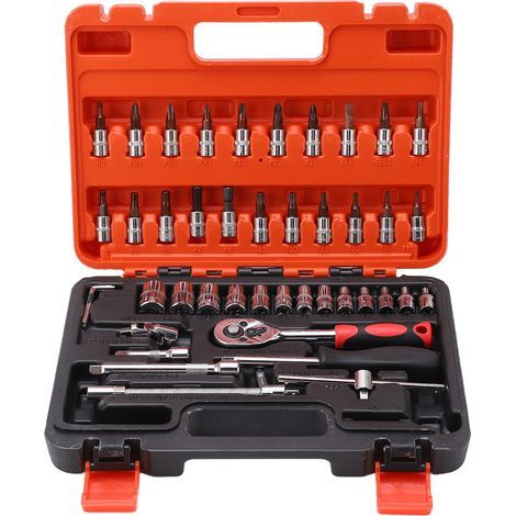 46-teiliger 1/4"-Steckschlüsselsatz mit metrischer Verlängerung und Aufbewahrungskoffer (1/5)