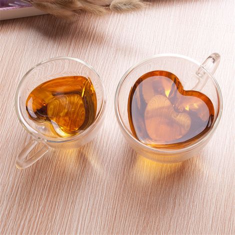 Tasse En Verre Double Paroi Forme Coeur - Pour Thé Café Lait Jus Citron - Usage Intérieur Et Extérieur - 1 Pièce (1/5)