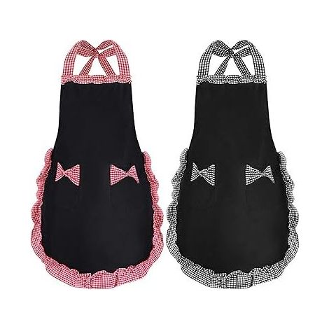 Femme Tablier, Tabliers Noirs pour Femmes avec 2 Poches, Tabliers de Cuisine Imperméables, Tablier de Chef pour Cuisiner, Jardiner, 2 PCS (1/5)