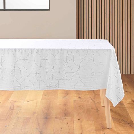 Nappe Antitache "Louxor" 140x240cm Blanc & Argent (1/4)