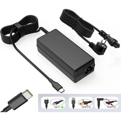 Chargeur USB C 65 W - Compatible Power Delivery PD - Pour Ordinateur Portable Dell Chromebook Latitude Lenovo ThinkPad ASUS HP - 20 V 3,25 A - 1 Pièce