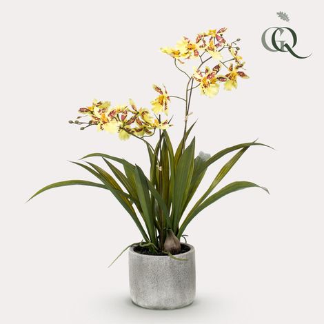 Orchidée Artificielle Plante Fleurie Décorative Jaune et Brun 45 cm - PANGIVO (1/5)