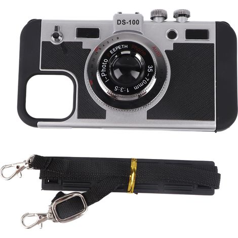 Étui de téléphone avec cordon et motif appareil photo rétro japonais et coréen, noir, pour iPhone 12/12 Pro (1/5)