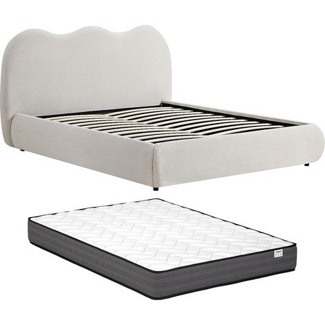 Letto contenitore 160 x 200 cm Tessuto testurizzato Beige + Materasso – OBALESA
