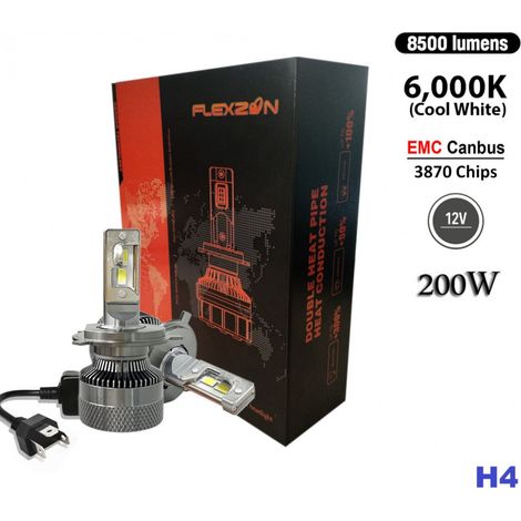 Set mit 2 LED-Lampen H4, 12 V, 200 W, 17.000 lm, für Scheinwerfer, CAN-Bus-kompatibel (fehlerfrei), 6000 K, Kurz-/Fernlicht