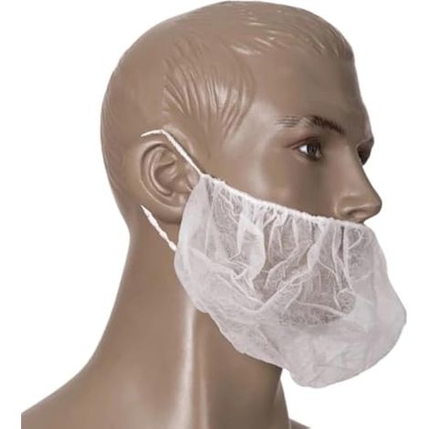 100 Pcs Cache Barbe, Idéal pour l'Industrie Alimentaire, les Laboratoires et les hôpitaux, Confort et Sécurité Maximum, Masque Cache Barbe avec Bande élastique et Ajustement sûr (1/4)