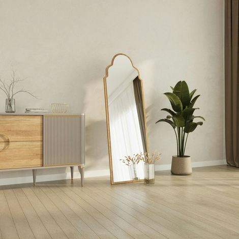 Miroir plein pied arche décorative, effet bois clair 160 cm CODY (1/5)
