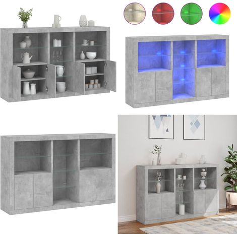 Sideboard mit LED-Leuchten Betongrau 162x37x100 cm - Sideboard - Wohnraumgestaltung - Möbel - TV-Möbel - Regal - Home & Living