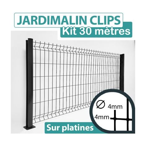 Kit Grillage Rigide Gris Anthracite 30M - JARDIMALIN CLIPS - Fil 4mm - Sur Platines - 0,63 mètre (1/4)