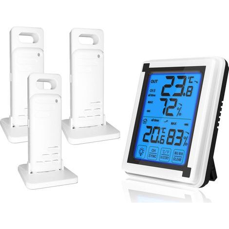 Thermomètre extérieur Intérieur Hygromètre Numérique avec 3 Capteurs sans fil Jauge d'humidité Moniteur Température Précis avec Rétroéclairage LCD à écran tactile (3 capteurs) (1/5)