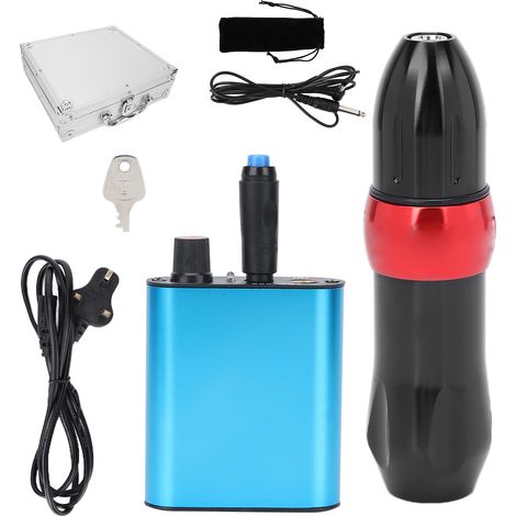 Kit de stylo tatouage professionnel complet, machine sans fil avec pédale, bloc d'alimentation 90-265V (prise UK), idéal débutants (1/5)