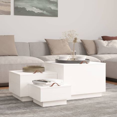 3 pcs Boîtes de rangement et couvercles, Coffres de rangement Blanc Bois massif de pin LKF34972 (1/5)