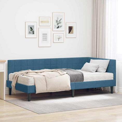 Eckbettgestell mit Matratze mit Kopfteil 2 pcs Blau Samt