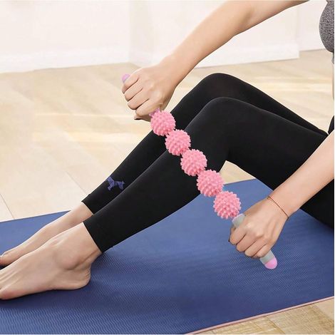 Bâton de massage corporel en forme de hérisson, rouleau de massage fascial portatif pour une relaxation musculaire profonde(Rose) (1/5)