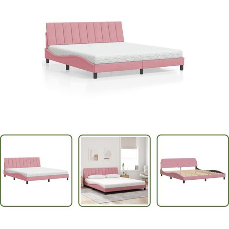 Samtbett - Bett mit Matratze "Hanko" Rosa 180x200 cm Samt (1/5)