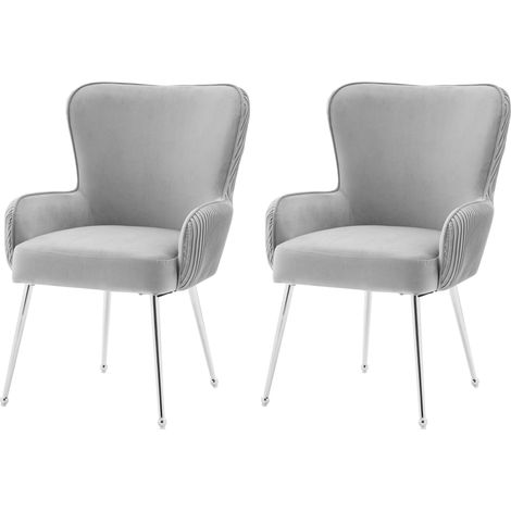 CAIziLot de 2 fauteuils de salle à manger en velours gris, pieds argentés (1/5)