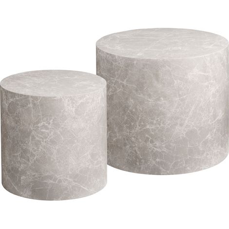 Set 2 tavolini da caffè Prague effetto marmo beige rotondi