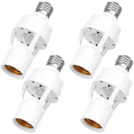 Lot de 4 douilles à détecteur de mouvement, douille intelligente E26/E27 avec vis, adaptateur de douille automatique, douille pour ampoule de (1/4)
