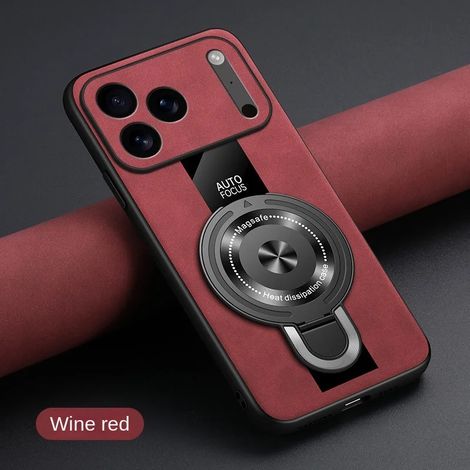 (Rouge, iPhone 16 Pro) Coque de téléphone en fibre mate au toucher doux avec support magnétique et protection antichoc. (1/3)