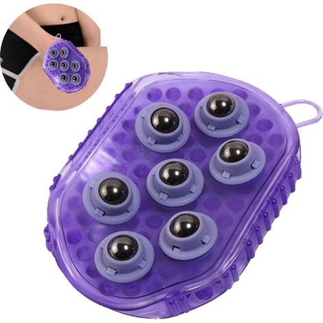 Gant de massage en forme de paume, brosse de bain de massage avec 7 rouleaux métalliques, masseur corporel portatif pour soulager les douleurs musculaires et la cellulite (1/5)