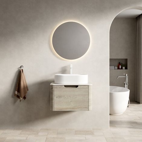 Mobile bagno sospeso con lavabo 60 x 46 x 50,2 cm, bianco ovale, rovere crema DESVIAE (1/5)
