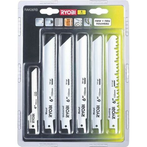 Ryobi Pack de 6 Hojas para Sierra Sable de Acero Inoxidable (1/4)