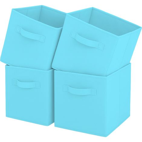 Lot de 4 Cubes de Rangement Pliables en Tissu avec Poignées - Boîtes de Rangement pour Maison, Chambre Enfant, Placard et Jouets (Bleu Ciel, 26,7 x 26,7 x 27,9 cm)