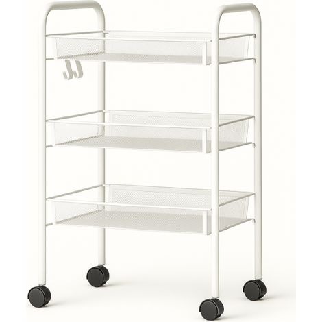 Resserre Métallique Rectangulaire 3 Niveaux à Roulettes - Blanc - Desserte de Rangement - L 39 x P 23 x H 57 cm - Livraison gratuite