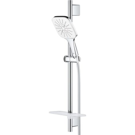 Grohe Rainshower SmartActive Brausestangenset 130 Cube, Moon White/Chrom, 600mm, Silverflex 1,750mm, 8,5l/min, 3 Strahlarten (1/5)